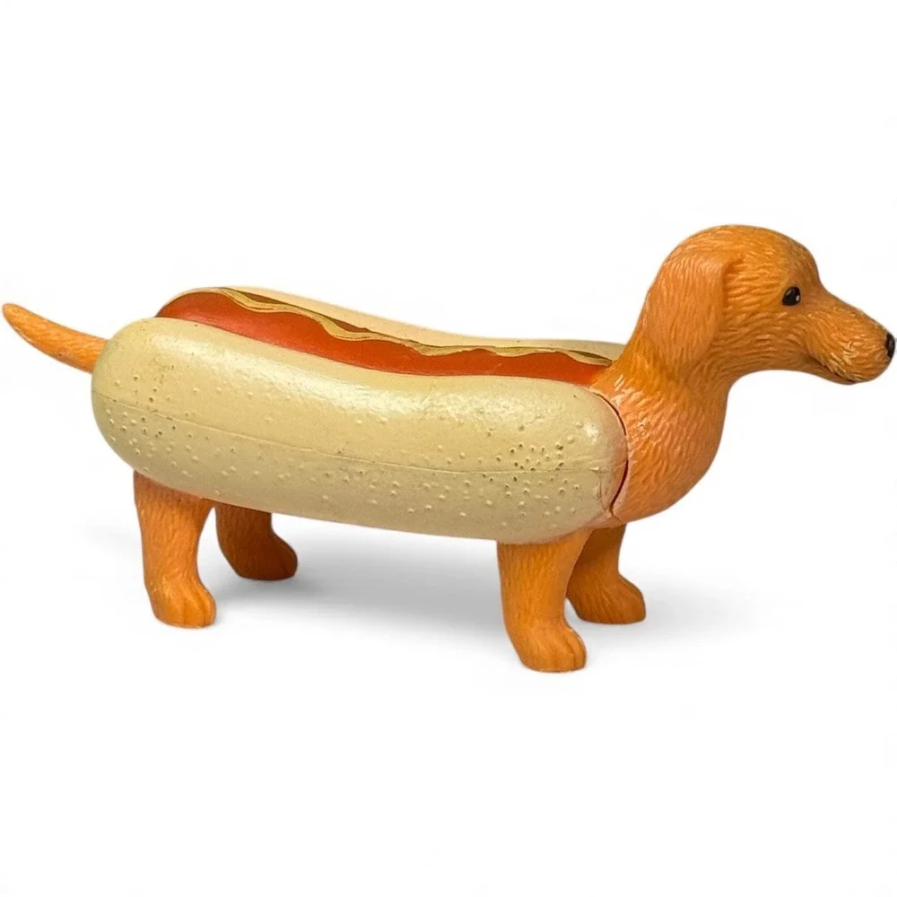 Ankyo Dachshund Hot Dog Figurine Hard Plastic Mustard Weiner Puppy Dog 6